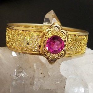 Art Deco JJ White Pierced Work Pink Glass Bracelet